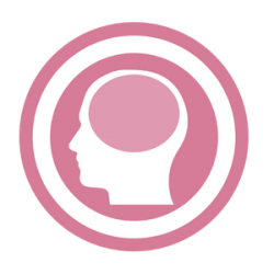 a pink brain in a white head laid overtop of 2 pink circles